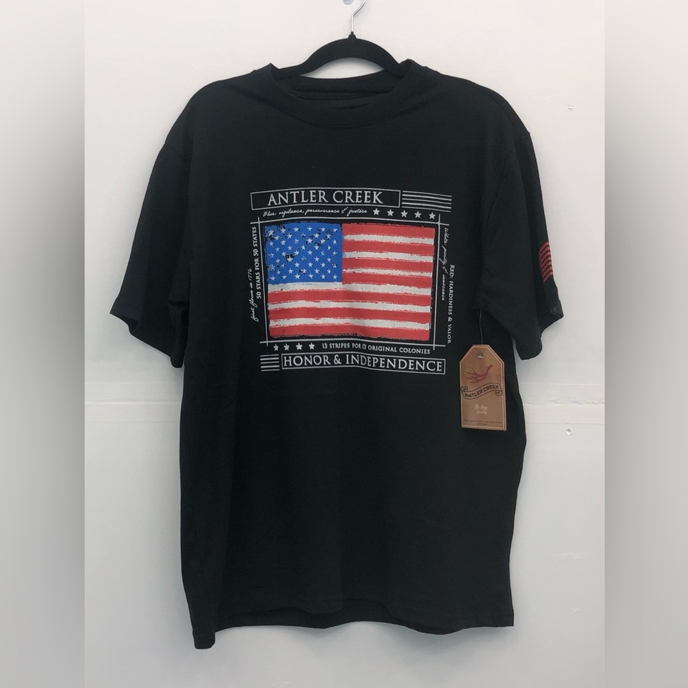 Men’s Black Graphic Flag T‑Shirt - Honor & Independence. M